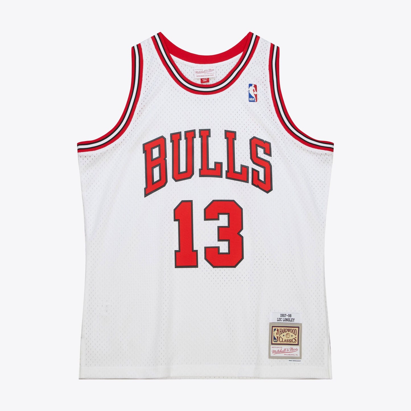 Men's Mitchell & Ness NBA White Jersey Bulls 1997 Luc Longley