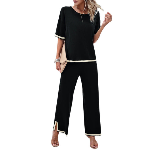 Fashion Women’s Spring and Summer Temperament Casual Short Sleeved Knitted Suit