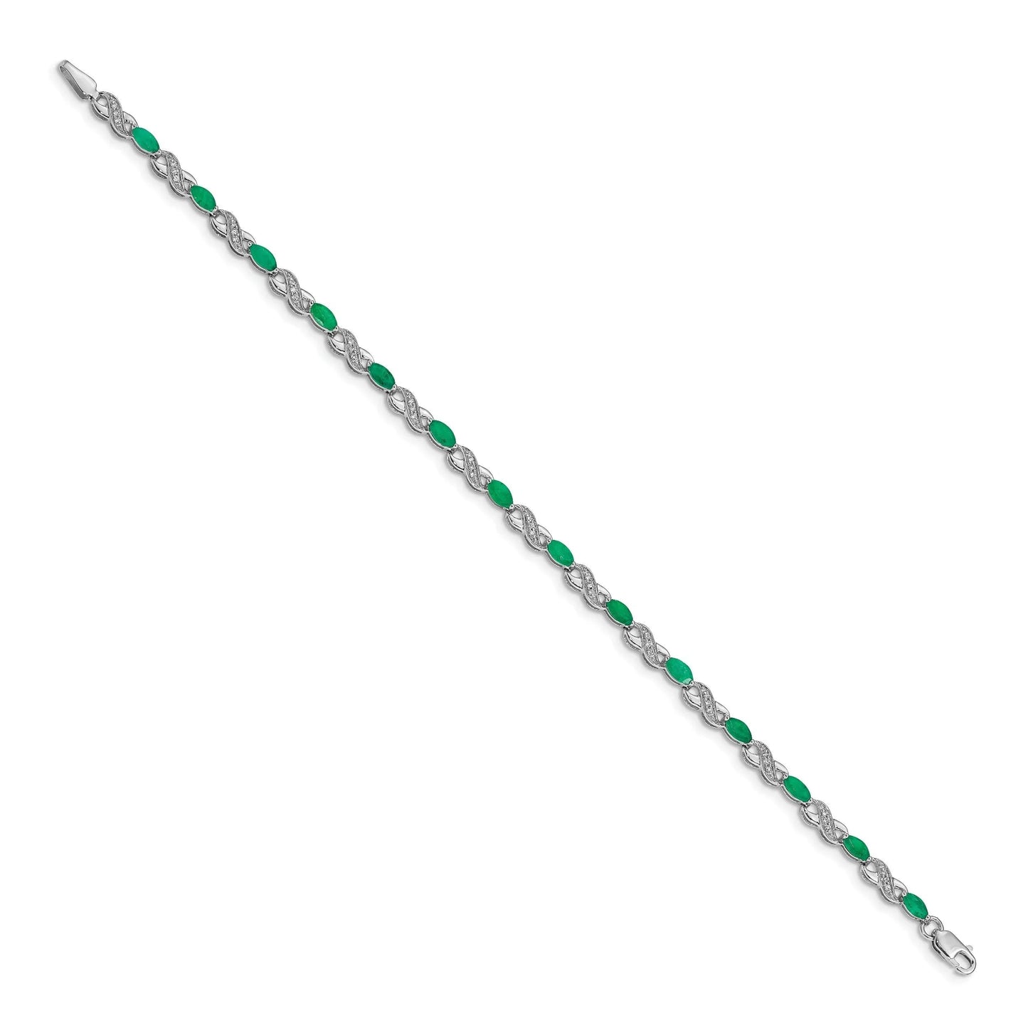 14k White Gold Emerald Infinity 7.25 inch Bracelet