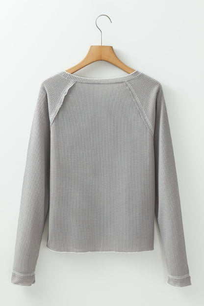 Threaded Pear Daisy Textured Round Neck Long Sleeve Top
