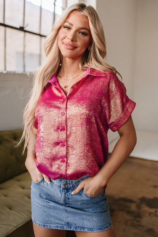 Threaded Pear Amoura Metallic Sheen Buttoned Top