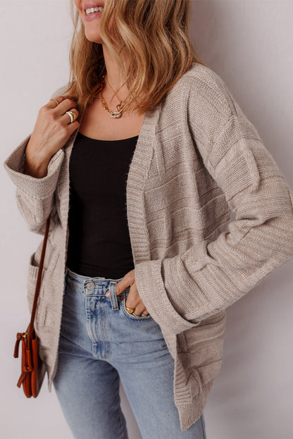 Threaded Pear Athena Knit Open Front Chic Cardigan with Pockets