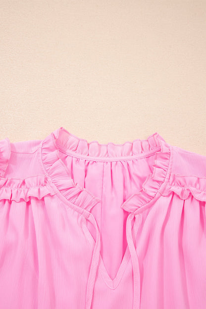 Threaded Pear Milena Ruffle Short Sleeve Plus Blouse