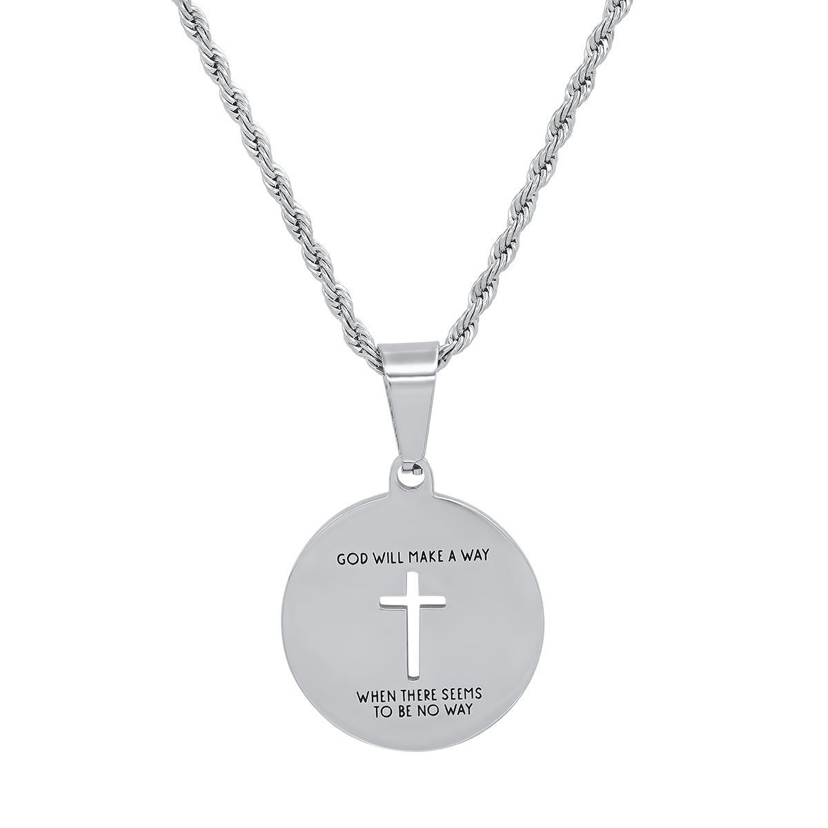 Ladies Stainless Steel Round "God will make a way"…Saying Pendant