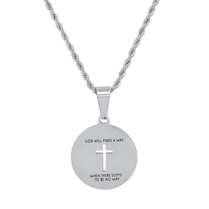 Ladies Stainless Steel Round "God will make a way"…Saying Pendant