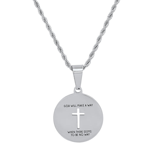 Ladies Stainless Steel Round "God will make a way"…Saying Pendant