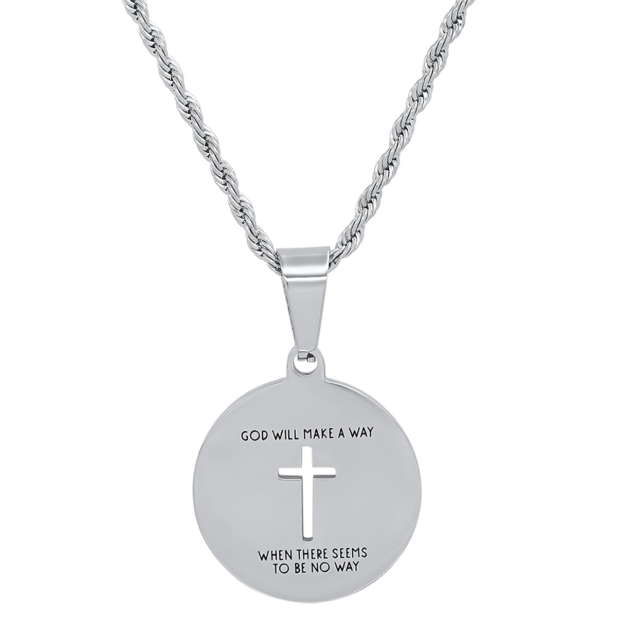 Ladies Stainless Steel Round "God will make a way"…Saying Pendant