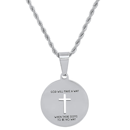 Ladies Stainless Steel Round "God will make a way"…Saying Pendant