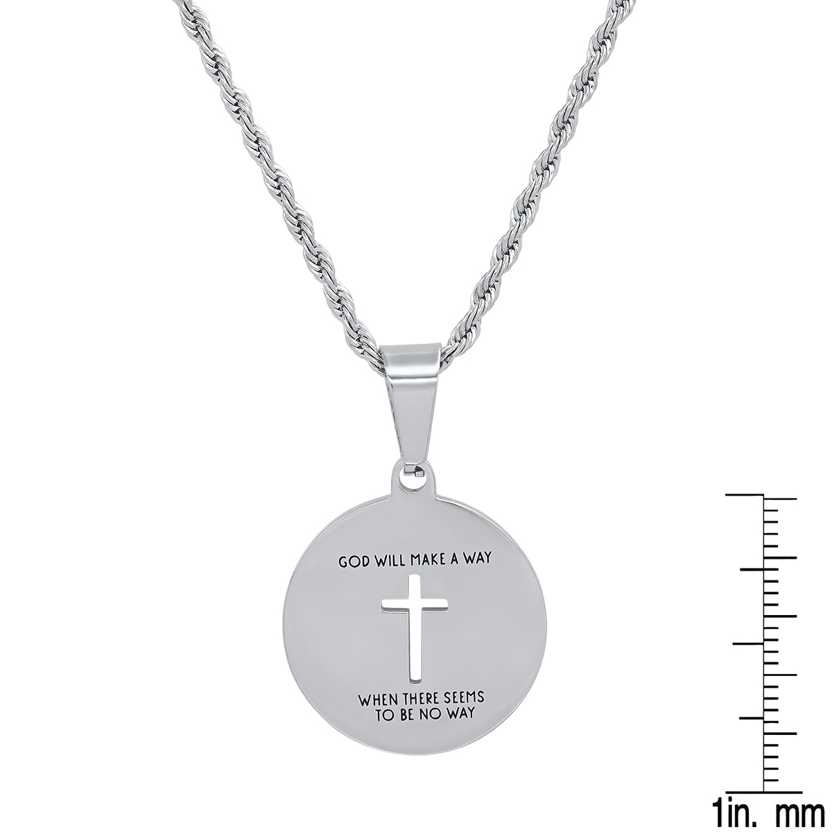 Ladies Stainless Steel Round "God will make a way"…Saying Pendant