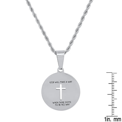 Ladies Stainless Steel Round "God will make a way"…Saying Pendant