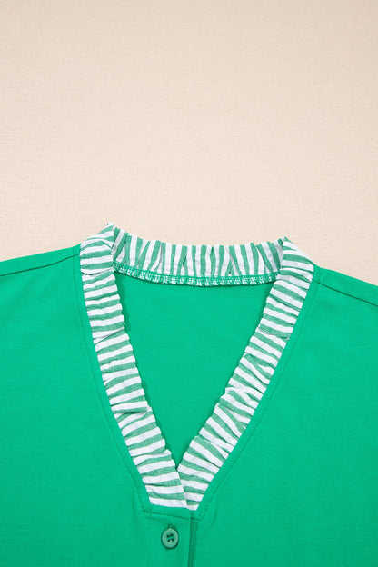 Threaded Pear Presley Trim Flutter Sleeve Plus Blouse