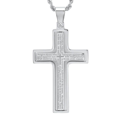 Lords Prayer Spinner Cross Pendant