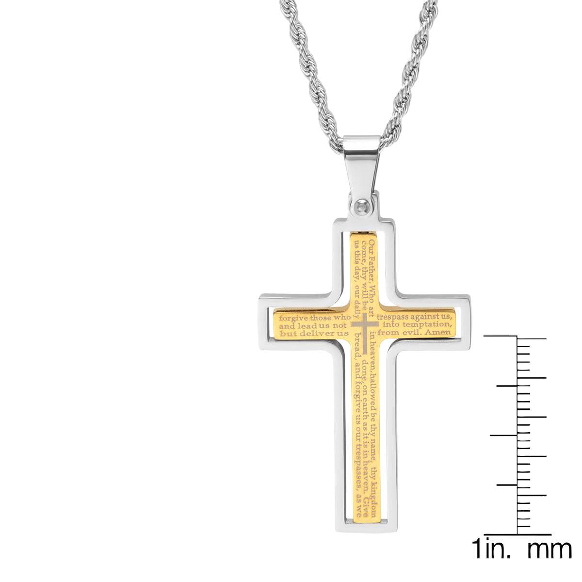 Lords Prayer Spinner Cross Pendant