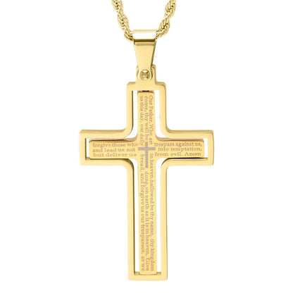 Lords Prayer Spinner Cross Pendant