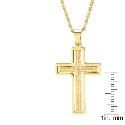 Lords Prayer Spinner Cross Pendant