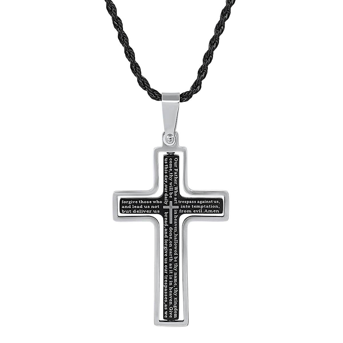 Lords Prayer Spinner Cross Pendant