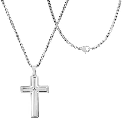 Black Ip Stainless Steel And Simulated Diamond Spinning Cross Pendant