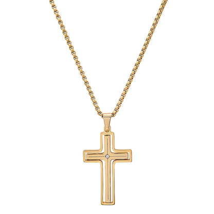 Black Ip Stainless Steel And Simulated Diamond Spinning Cross Pendant