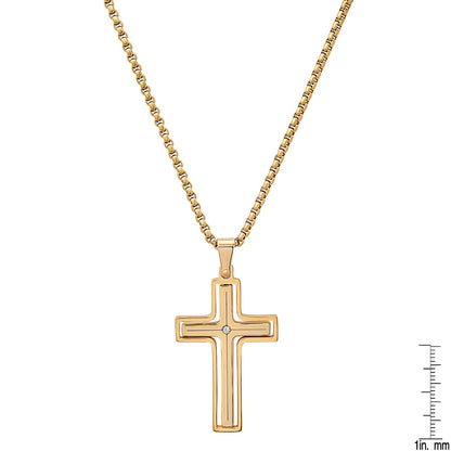 Black Ip Stainless Steel And Simulated Diamond Spinning Cross Pendant