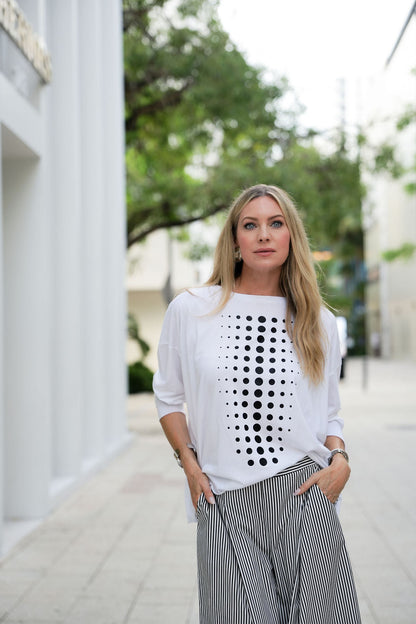 Pima Cotton Dot Dot Dot Luxury Boxy T-Shirt - White/Black
