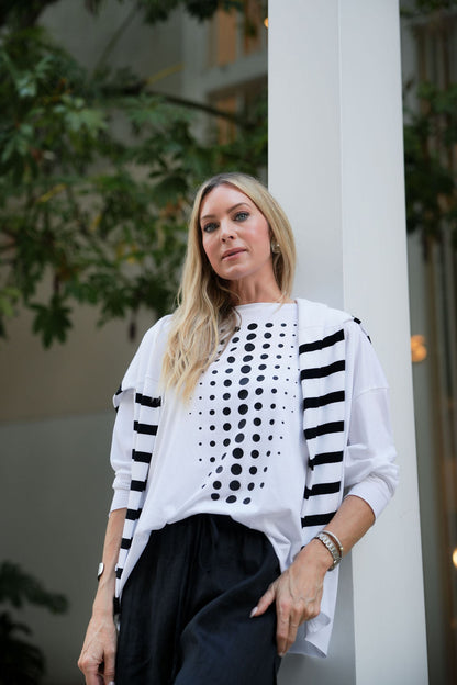 Pima Cotton Dot Dot Dot Luxury Boxy T-Shirt - White/Black