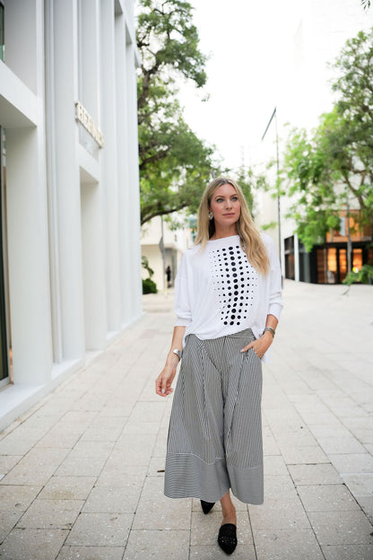 Pima Cotton Dot Dot Dot Luxury Boxy T-Shirt - White/Black