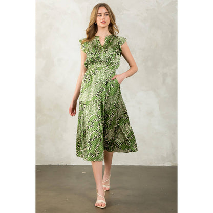 Gwen - Flutter Sleeve Print Tiered Dress