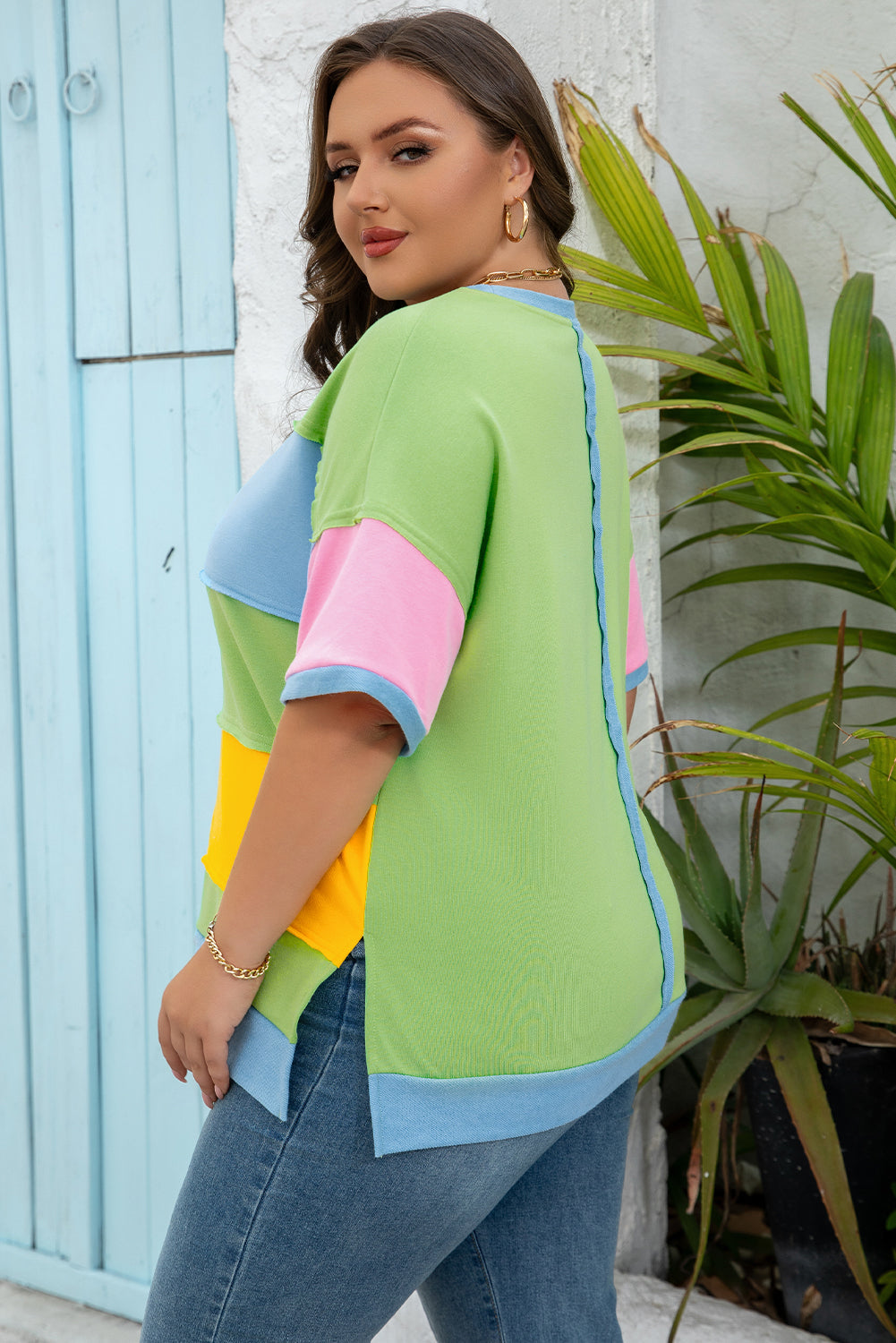 Threaded Pear Juliet Plus Size Exposed Seam Patchwork Top