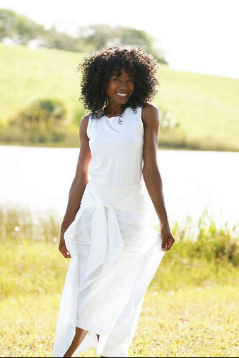 Cotton Lycra Ruche Tank - White