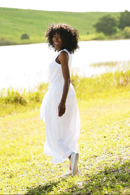 Cotton Lycra Ruche Tank - White