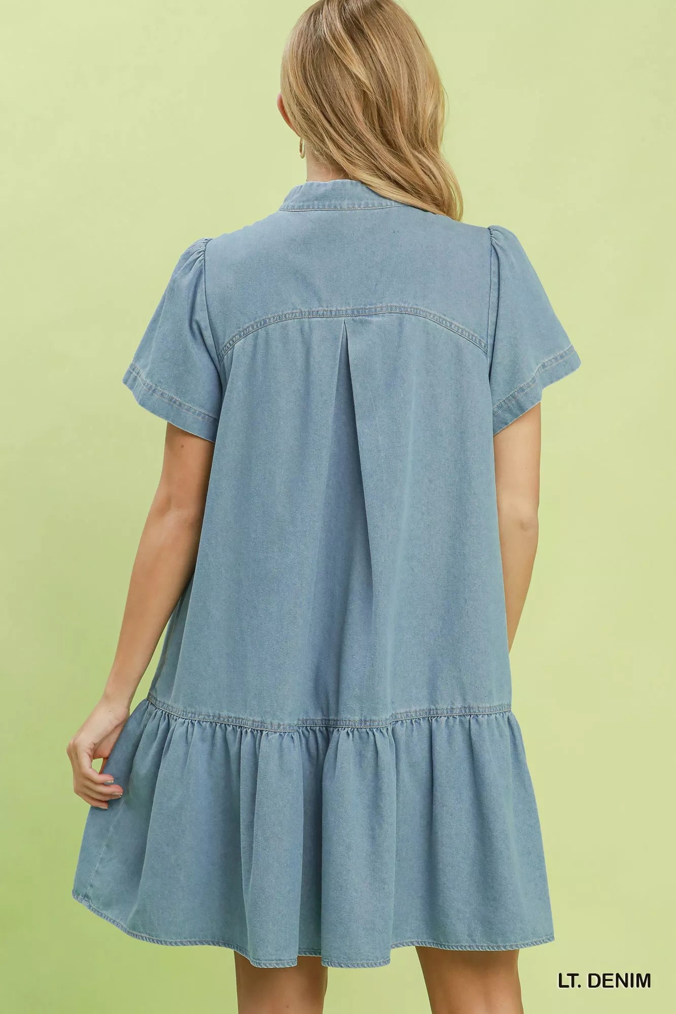 Umgee Ruffle Hem Mini Denim Dress in Denim