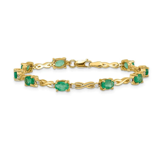 Genuine Emerald Diamond Bracelets 14K Yellow Gold