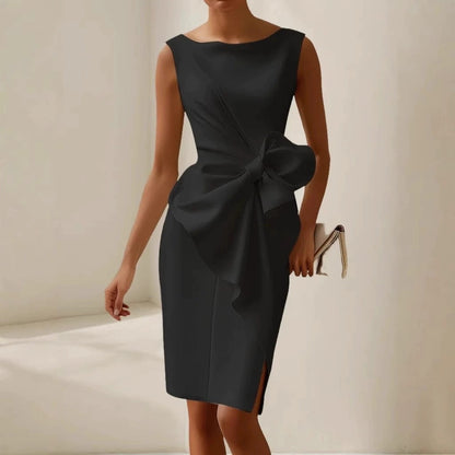 Women's Bow-Knot Sleeveless Midi Dress – High Waist A-Line