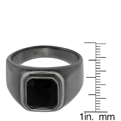 Black Emerald Cut Diamond Stainless Steel Ring