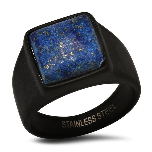 Black Stainless Steel Square Lapis Ring