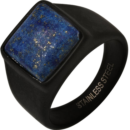 Black Stainless Steel Square Lapis Ring
