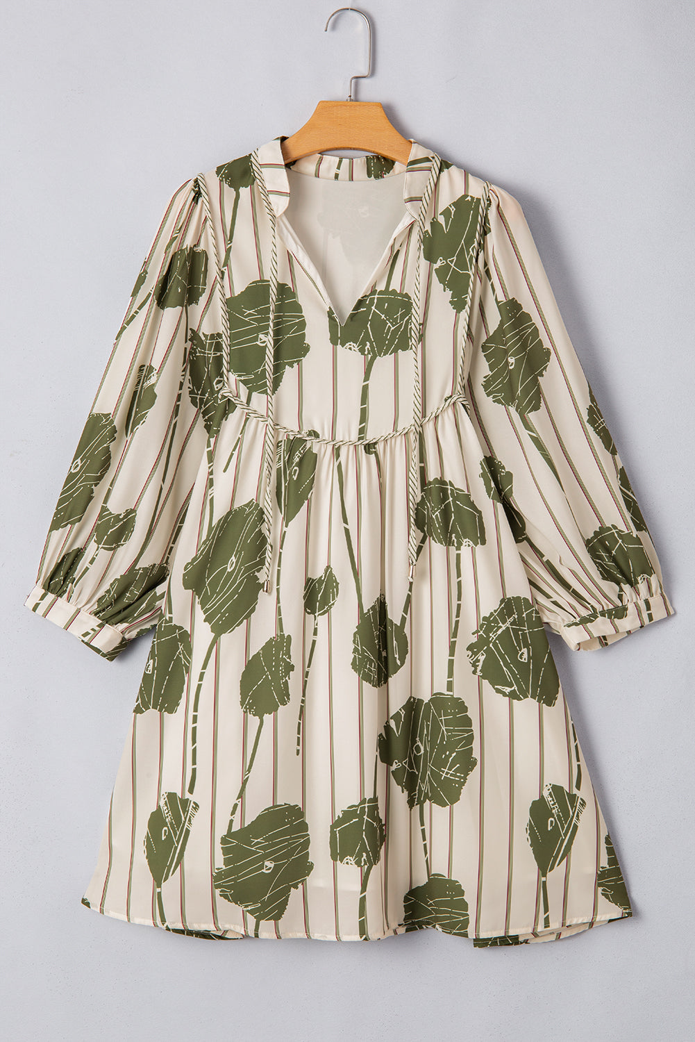 Threaded Pear Angie Floral Striped Piping Puff Sleeve Dress