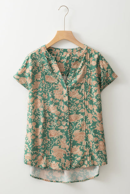 Threaded Pear Bethany Pleated Short Sleeve Blouse