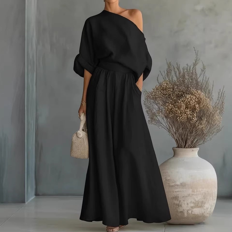 Women's Cropped Off-Shoulder Top & Pants Two-Piece Set