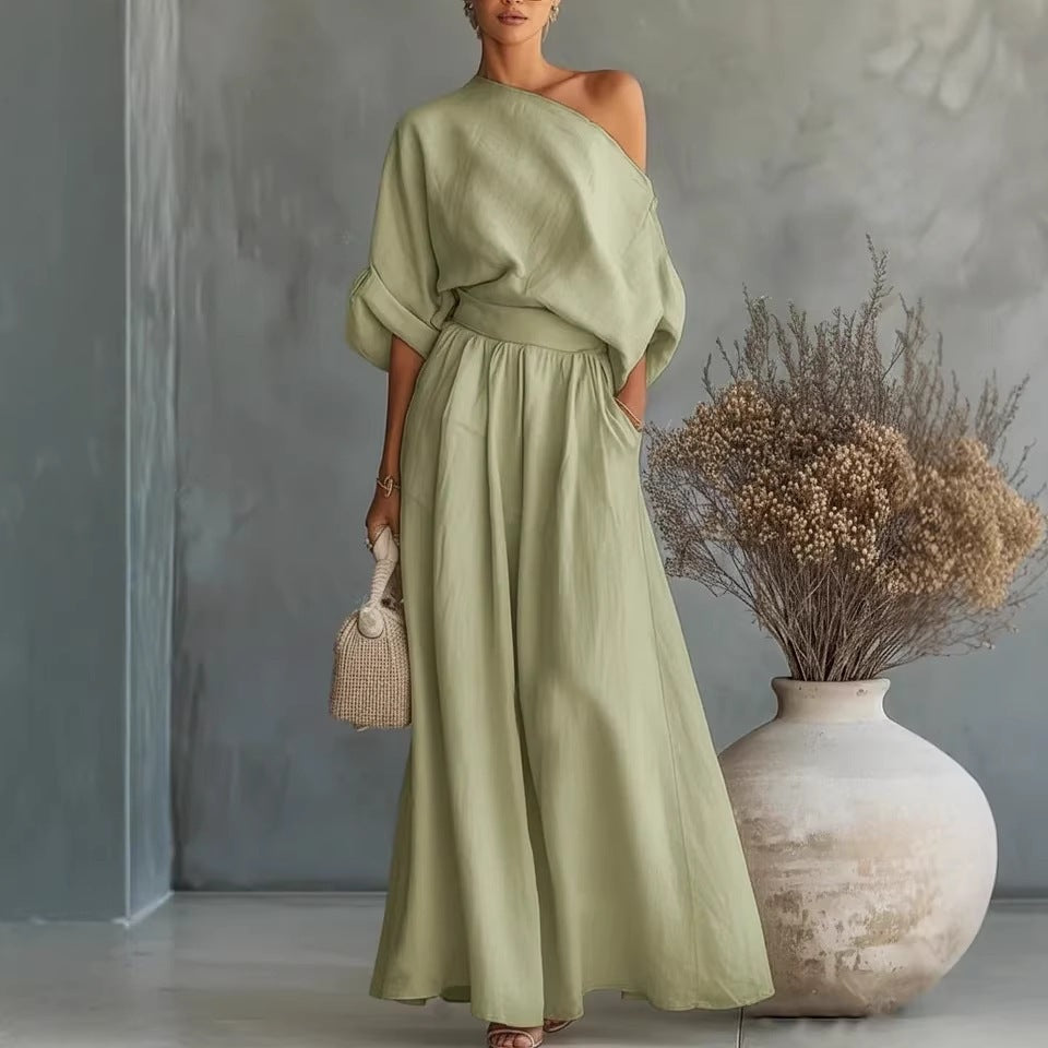 Women's Cropped Off-Shoulder Top & Pants Two-Piece Set