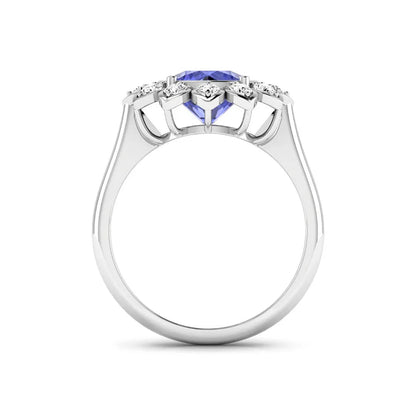 2.38 Ct Round Violet Tanzanite and White Diamond Prong 14k Gold Halo Statement Floral Ring