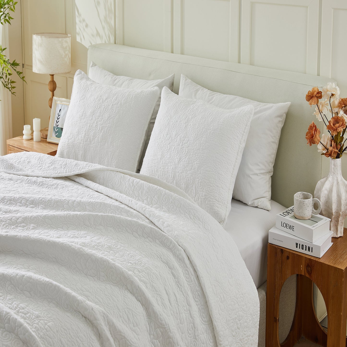 Patina Vie 3 Piece 100% Cotton Stitched Embroidered Quilt Set
