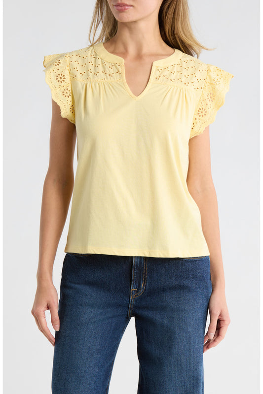 Lucky Brand Women's Mixed Media Schiffly Top - Sunlight
