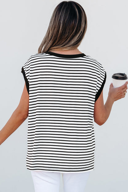 Threaded Pear Marie Stripe Chest Pocket Tank Top