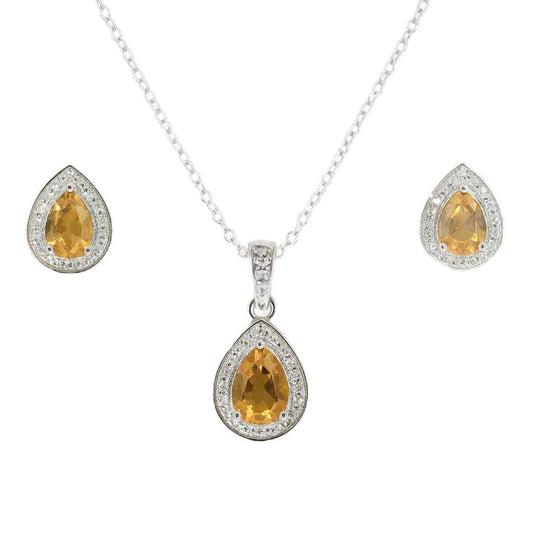 Natural Pear Shaped Citrine Necklace and Earrings Jewelry Sets