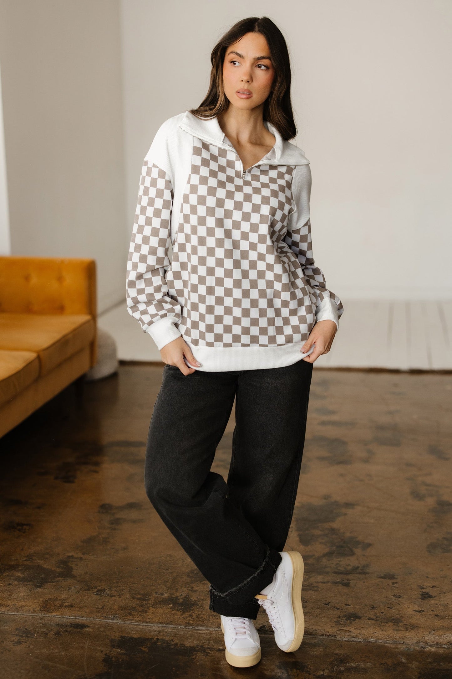 Threaded Pear Rosalia Ribbed Patchwork Loose Sweatshirt