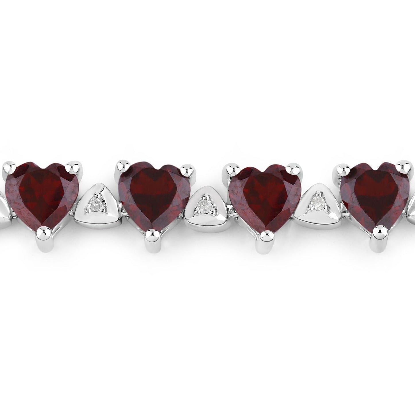Heart Red Garnet Prong Sterling Silver Box Clasp Tennis Bracelet