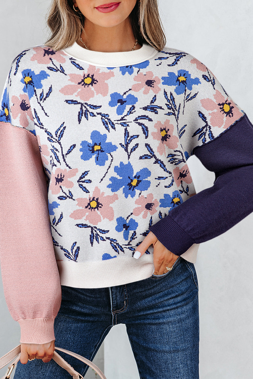 Threaded Pear Lumivita Colorblock Sleeve Patchwork Sweater