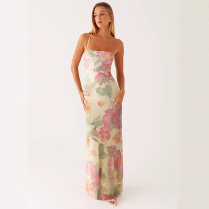 Printed Sleeveless Strap Bodycon Maxi Dress | High Waist