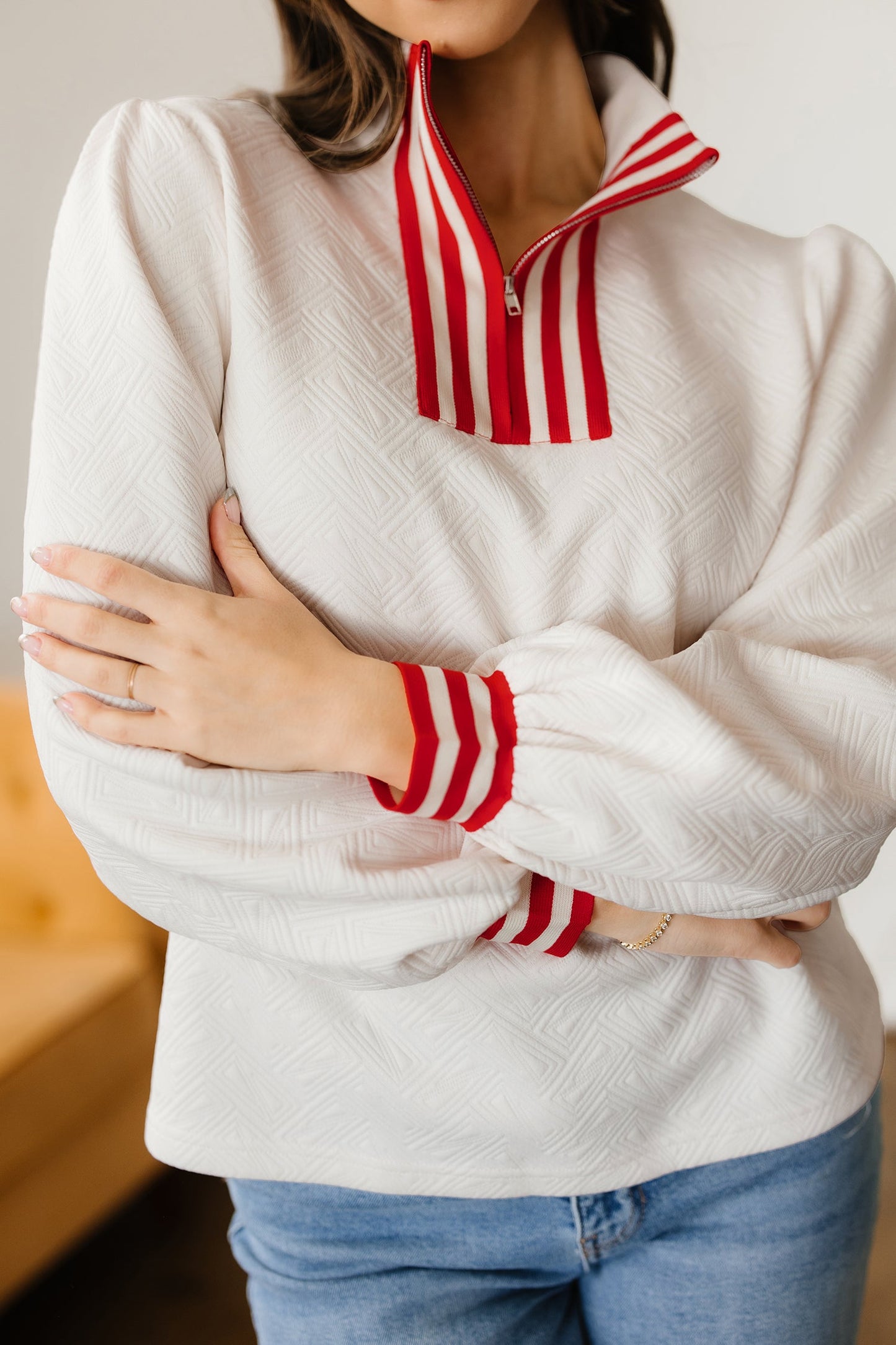 Threaded Pear Danna Zipped Collar Pullover Top